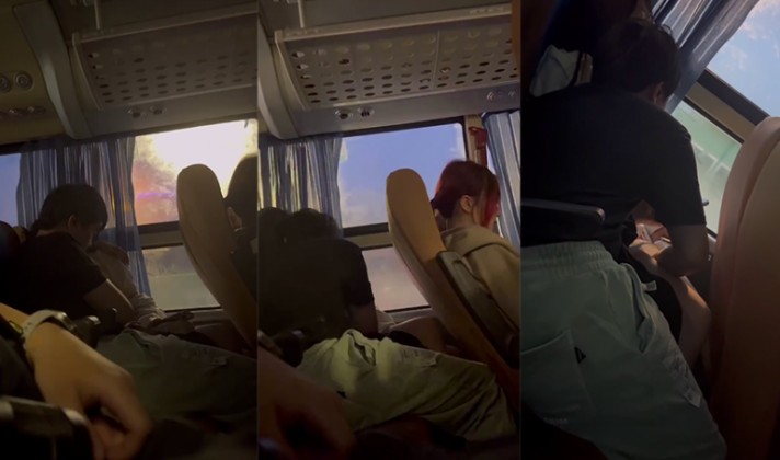 年輕就是會玩情侶公交車上給女友自慰完事擦擦手