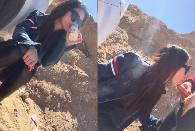 極品網紅人路邊幫人加油